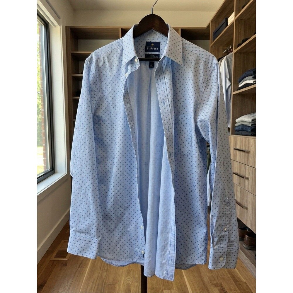 Stafford Travel Performance Super Shirt Button Down Regular Fit 17.5" 34 35 EUC
